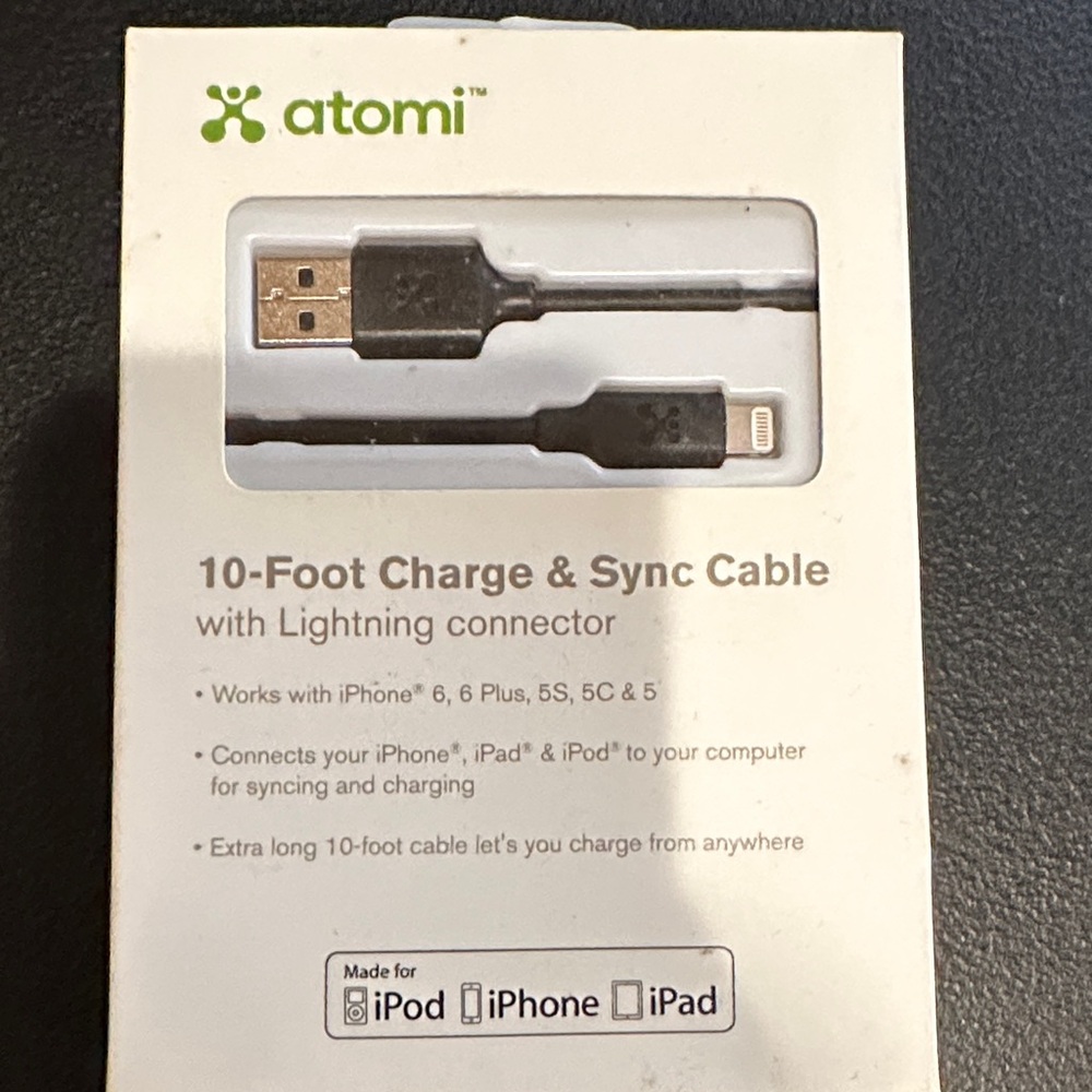 Black 10-Foot Lightning Charge & Sync Cable for iPhone 6, 6 Plus, 5S, 5C & 5